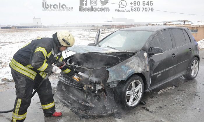 Karaman'da otomobil alev alev yandı!