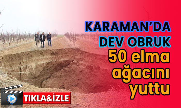 Karaman’da obruk 50 elma ağacını yuttu!